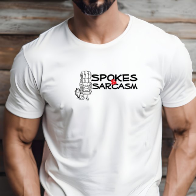 Hikerkamperande humor svart t shirt (Hiker camping T-Shirt with ironic phrase "spokes and sarcasm")