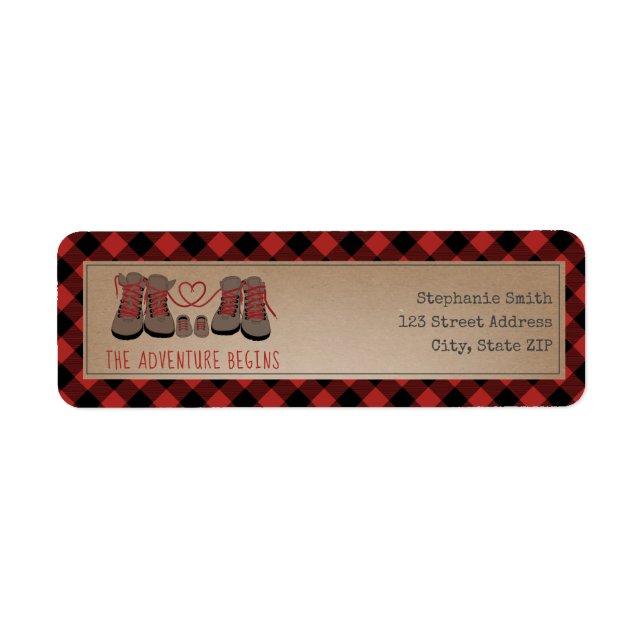 Hiking Boots Buffalo Play Äventyr Baby Shower Returadress Etikett (Framsidan)