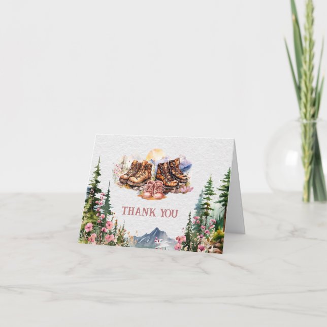 Hiking Boots Rosa Baby Shower Tack Kort (Framsida)