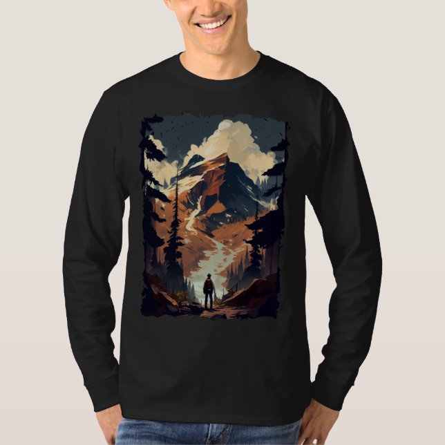 Hiking camping mountains sunset hiker retro 70s vi t shirt (Framsida)