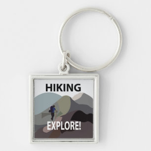 Hiking Explore Mountains Äventyr Hiking Fyrkantig Silverfärgad Nyckelring