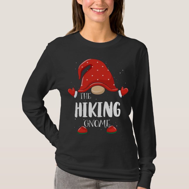 Hiking Gnome Matching Family jul Pajama T Shirt (Framsida)