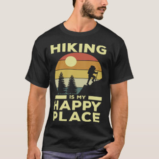 Hiking is My Happy Place Retro Sunset Mountain Cli T Shirt