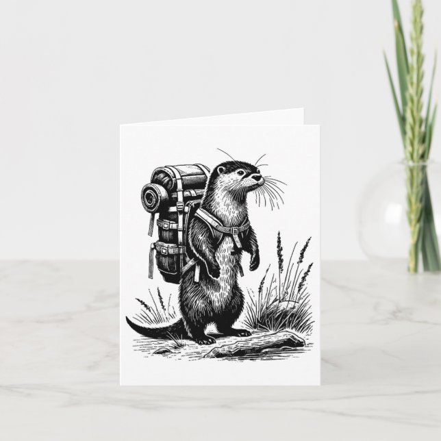 Hiking River Otter Backpackaging Animals Funny Cot Kort (Framsida)