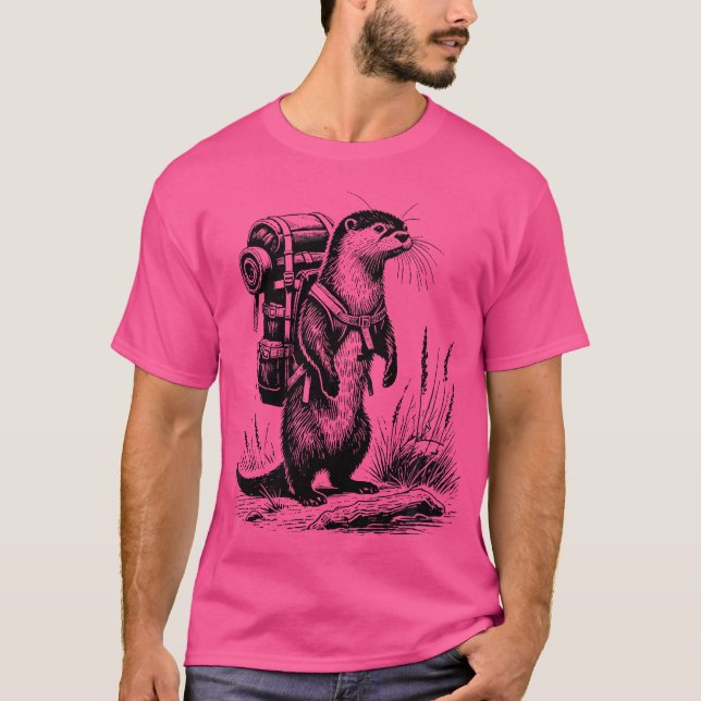 Hiking River Otter Backpackaging Animals Funny Cot T Shirt (Framsida)