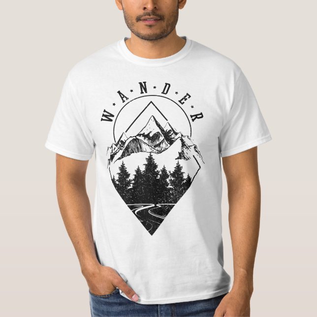 Hiking Wander Mountains Nature Camping Camper Hike T Shirt (Framsida)