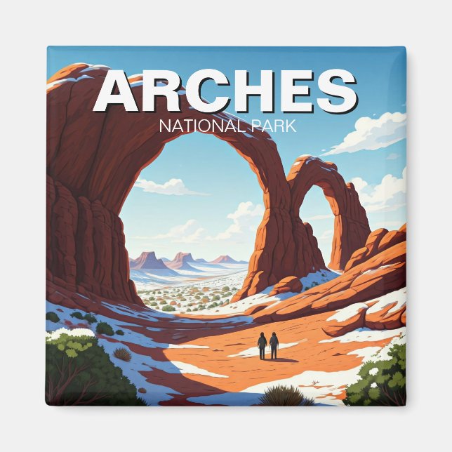 Hiking Winter vid Moab Utah Arches nationalpark Magnet (Framsidan)