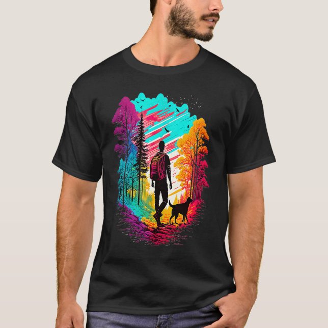 Hiking with dog pilgrims camping mountains walking t shirt (Framsida)