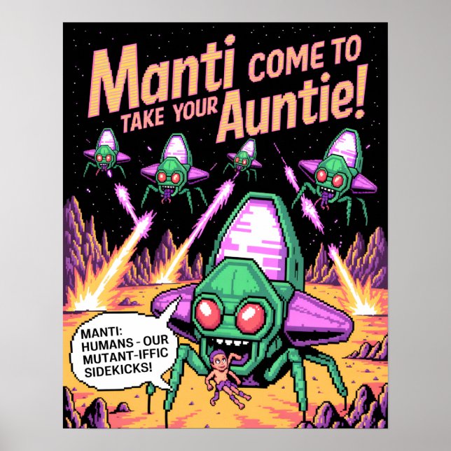 Hilarious Manti Aliens Abducting Humans - Defender Poster (Framsidan)
