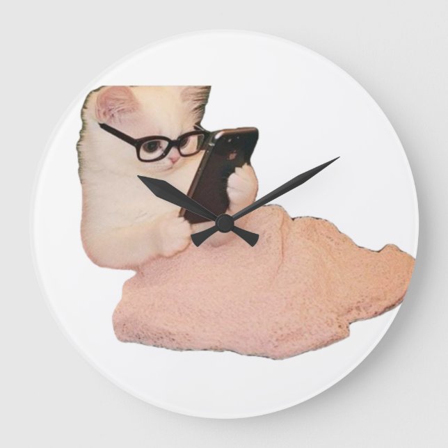 Hilarious Tech-Savvy Cat Decorative Wall Clock Stor Klocka (Framsida)