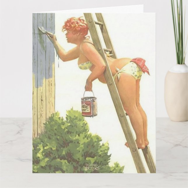 HILDA CURVY BIG BOTTOMED PÅ LADDER GREETCARDS KORT (Framsida)