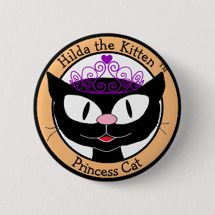 Hilda the Kitten™ Princess Cat (Black Tecknad Ca Knapp