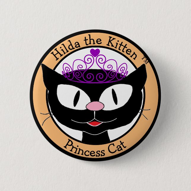 Hilda the Kitten™ Princess Cat (Black Tecknad Cat) Knapp (Framsida)