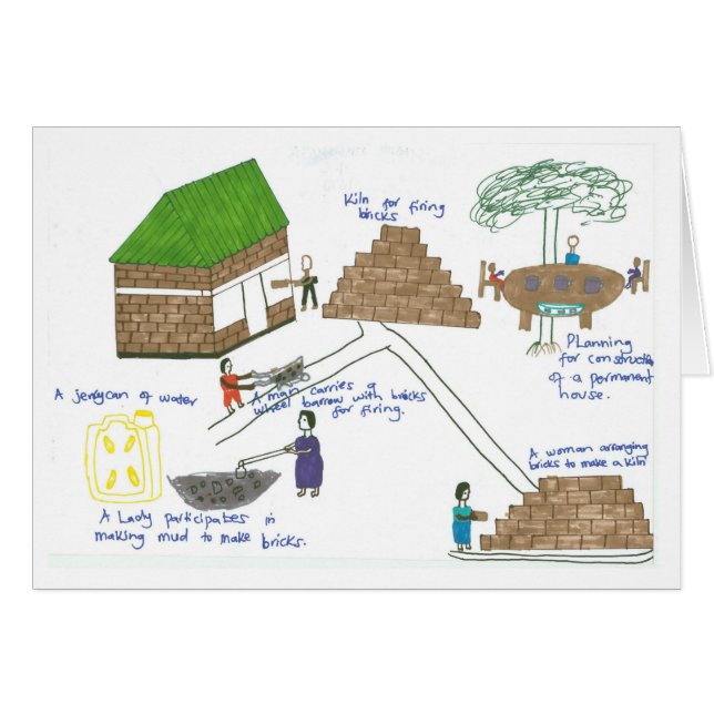 Hildas familj gör tegelstenar för att bygga deras hälsningskort (Framsidan Horizontal)