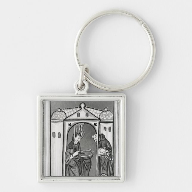 Hildegard av Bingen Fyrkantig Silverfärgad Nyckelring (Framsidan)