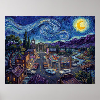 Hill Valley 1980-talets Stjärnklara Natt Sci-Fi-la Poster