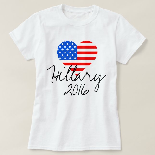 Hillary 2016: Kvinna för amerikanhjärtaflagga Tee Shirt (Design framsida)