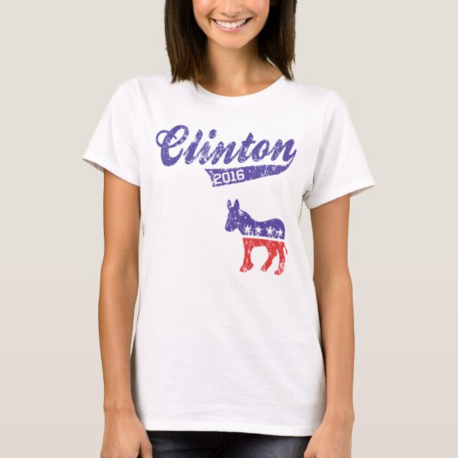 Hillary Clinton 2016 Democrat Sporty Tee Shirt (Framsida)