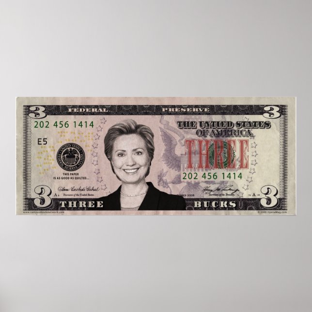 Hillary Clinton $3 Bill Poster (Framsidan)