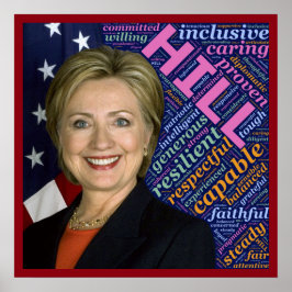 Hillary Clinton Pres, Flagga & Caring Ord Poster