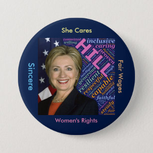 Hillary Clinton Pres, Flagga och Caring Ord Button Knapp
