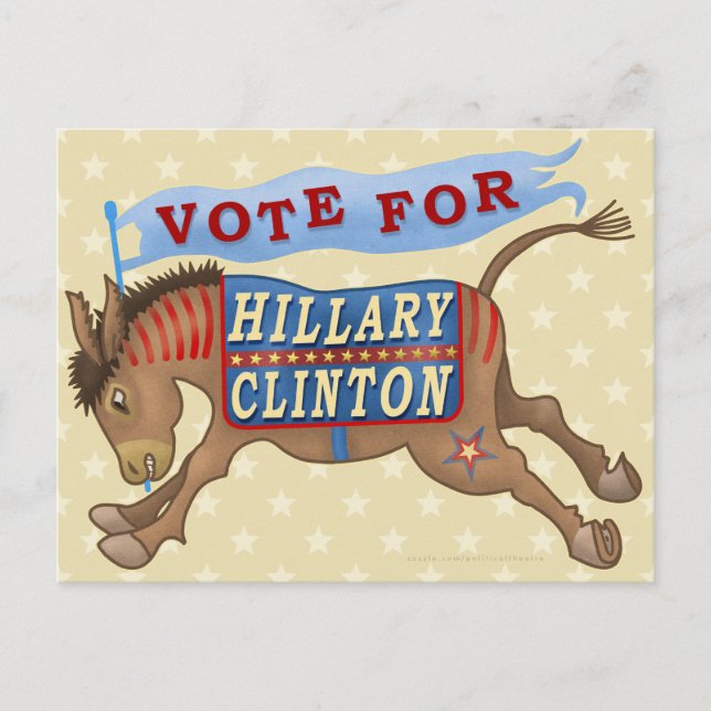Hillary Clinton President 2016 Democrat Donkey Vykort (Framsida)