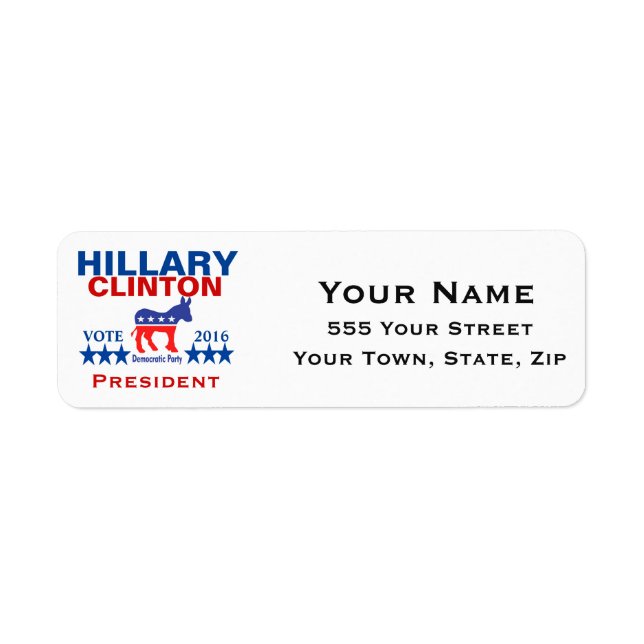 Hillary Clinton President 2016 Returadress Etikett (Framsidan)