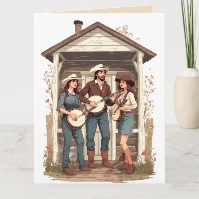 HILLBILLY BANJO FUNNY BIRTHDAY GREETING CARD KORT (Framsida)