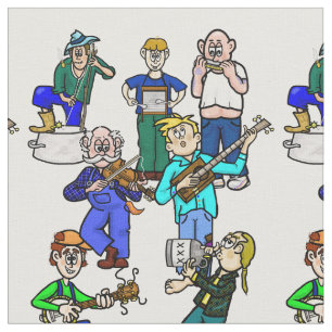 Hillbilly Jug Band Musician Fabric Tyg
