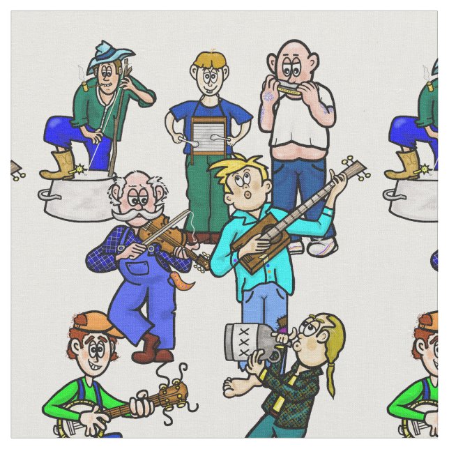 Hillbilly Jug Band Musician Fabric Tyg (Närbild)