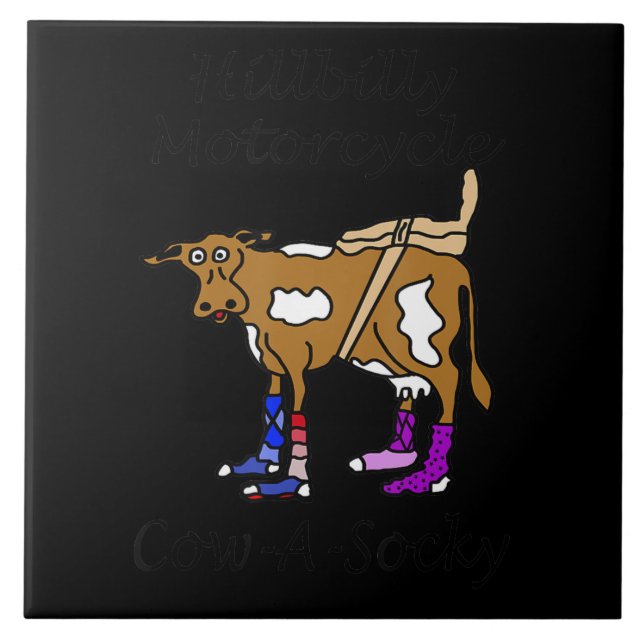 Hillbilly Motorcycle Funny Cow Gift för Biker Kakelplatta (Framsidan)