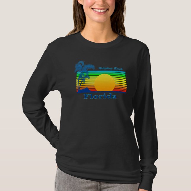 Hillsboro Beach Florida Retro Tropical Beach Sunse T Shirt (Framsida)
