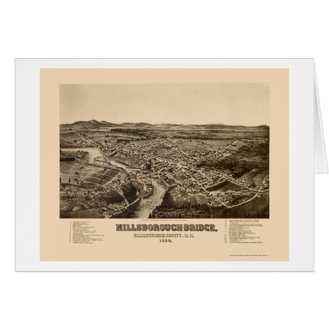 Hillsborough panorama- karta för NH - 1884 Hälsningskort (Framsidan Horizontal)