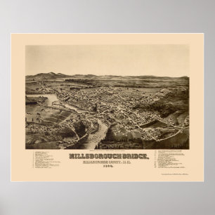 Hillsborough panorama- karta för NH - 1884 Poster