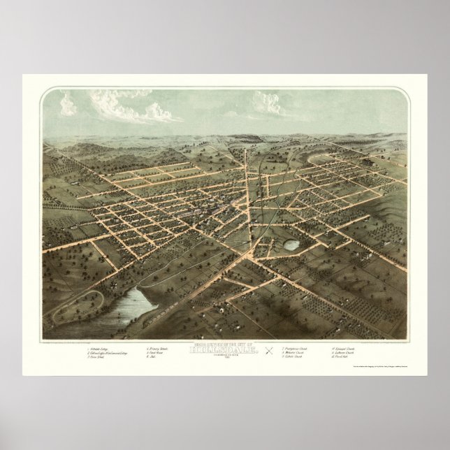 Hillsdale, MI Panoramic Karta - 1866 Poster (Framsidan)