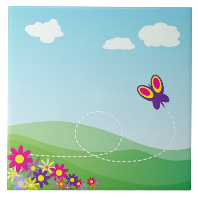 HILLSID MED SMÖR OCH BLOMMOR KAKELPLATTA (Framsidan)