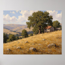 Hillside Ek och stenhus Impressionistisk konst