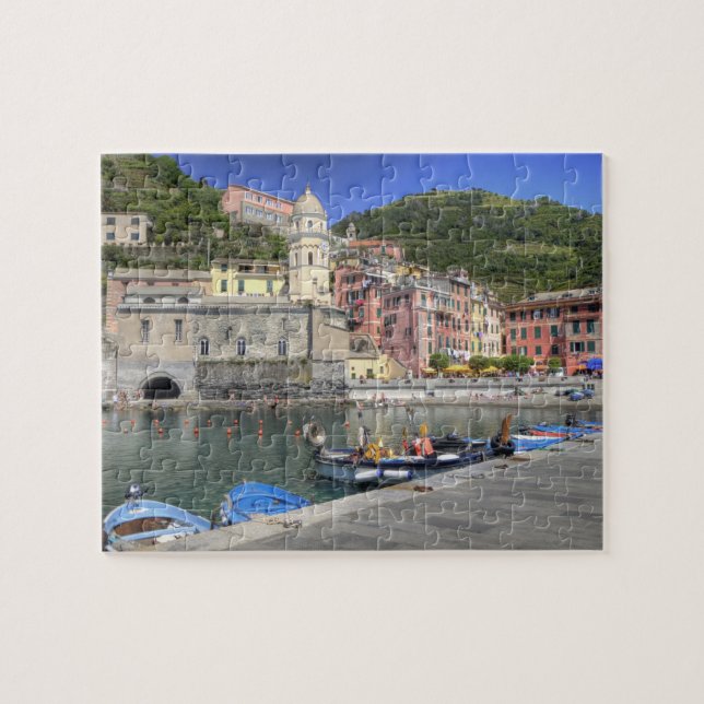 Hillside town Vernazza, Cinque Terre, Liguria Pussel (Horisontell)