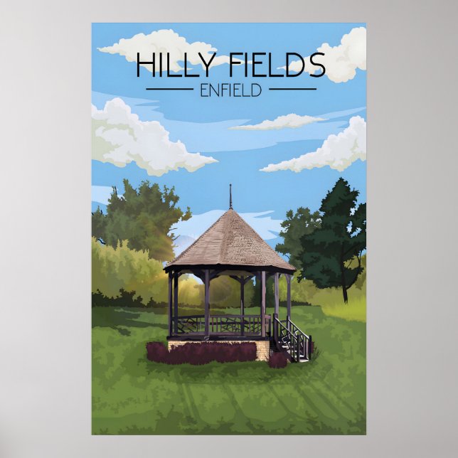Hilly Fields Park Enfield Resemålning Plakat Poster (Framsidan)