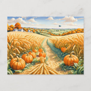 Hilly Ligcape med Wheat Fält och Pumpkins Vykort