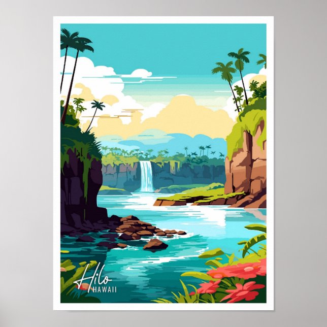 Hilo Hawaii Art Vintage Berömd Travel Ställe Poster (Framsidan)