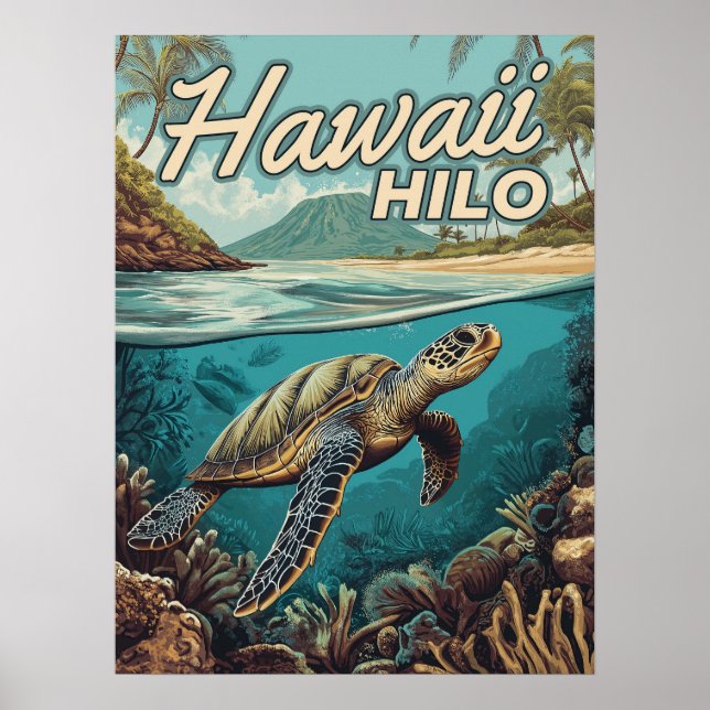 Hilo Hawaii Big Island Retro Tropical Coastal Poster (Framsidan)