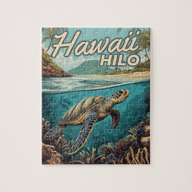 Hilo Hawaii Big Island Retro Tropical Coastal Pussel (Vertikal)