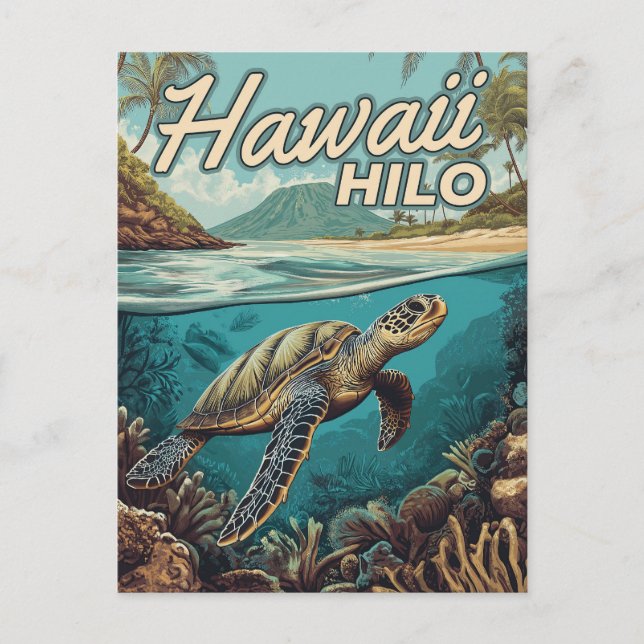 Hilo Hawaii Big Island Retro Tropical Coastal Vykort (Framsida)