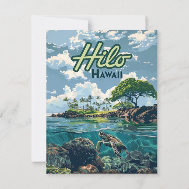 Hilo Hawaii Big Island Turtle Beach Vintage Card (Framsida)