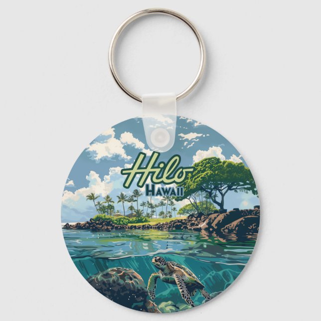 Hilo Hawaii Big Island Turtle Beach Vintage Nyckelring (Framsida)