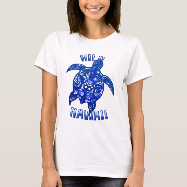 Hilo Hawaii Vacation Tribal Turtle T Shirt (Framsida)