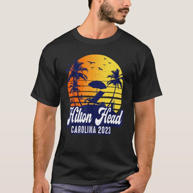 Hilton Head 2023 Carolina Sunset Beach Retro T Shirt (Framsida)