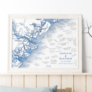 Hilton Head Bröllop Elegant Marin Gästboksposter Poster