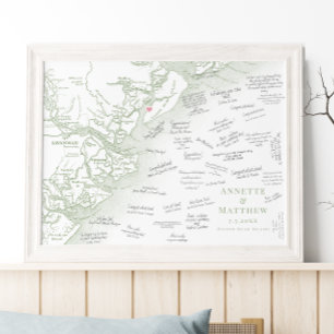 Hilton Head Bröllop Elegant Salvia Gästboksposter Poster